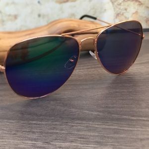 New Unisex Rose Gold Wire Frame Aviator Sunglasses